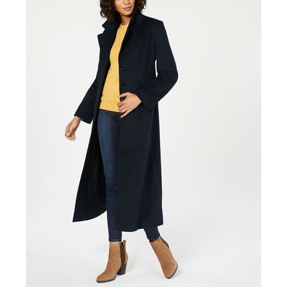 New! FORECASTER of Boston Lambswool-Blend Maxi Long Coat Navy Blue Size 16 - Picture 2 of 4